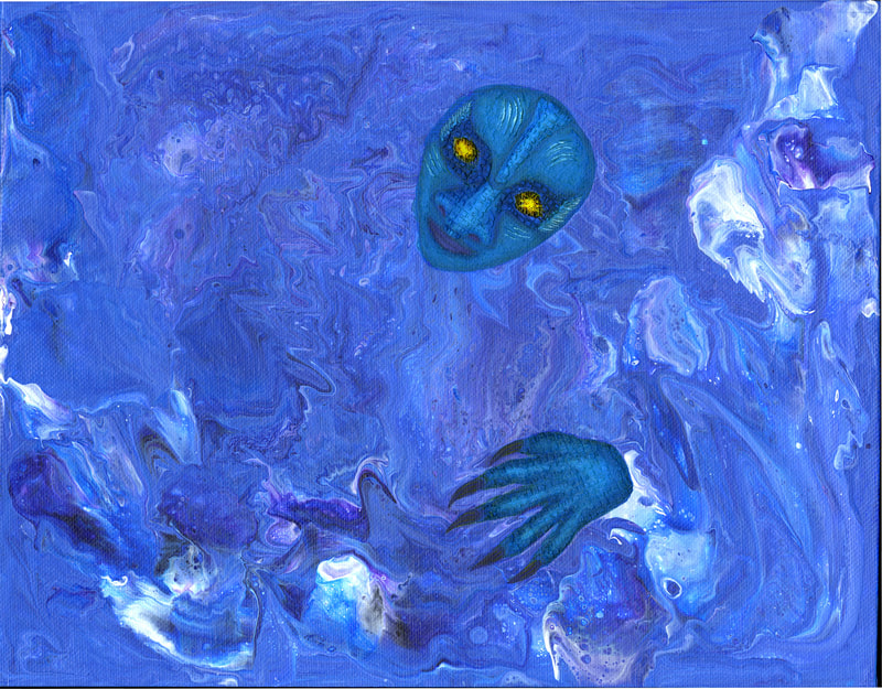 Hylonomous 11x14 Acrylic Textured Original Canvas (alien submerged in water)