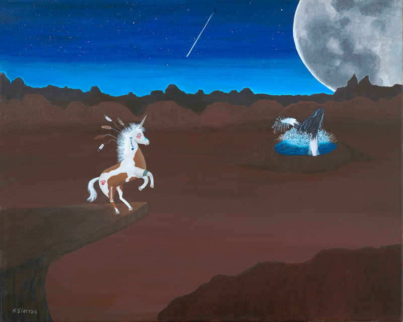 Harmony 11x14 Acrylic Original Canvas (unicorn and whale at night)
